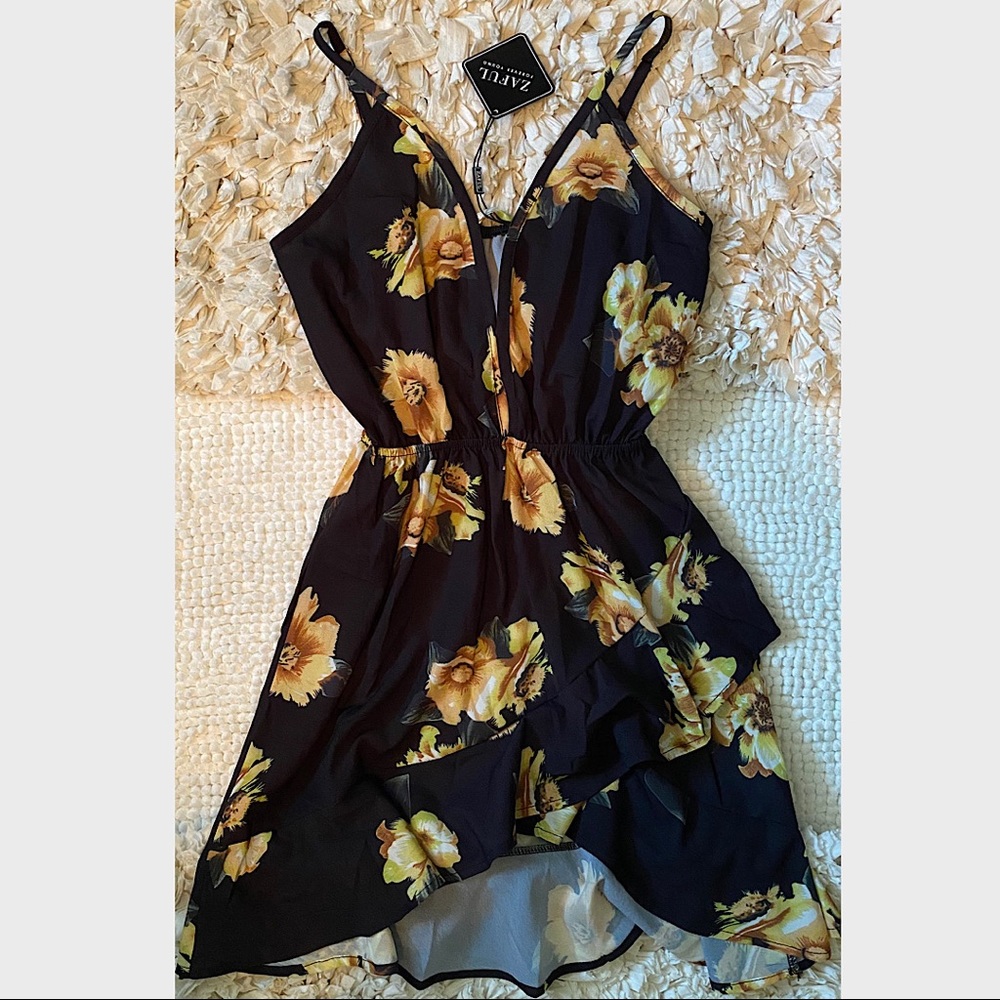 Floral Cut Out Ruffles Cami Dress